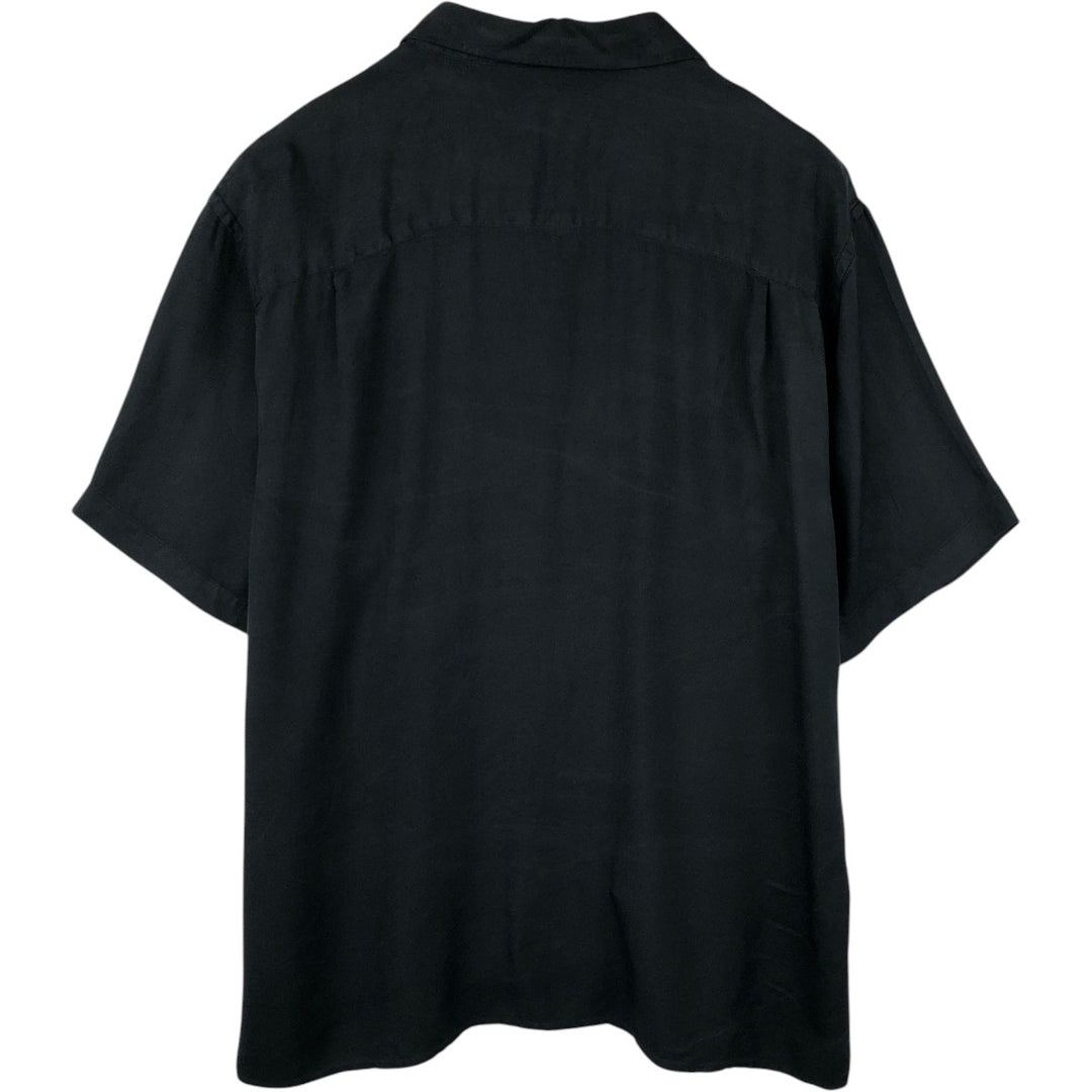 Perry Ellis short-sleeved open-collar silk shirt, boxy style, equivalent to men's XL. silk black type Vintage Second Hand
