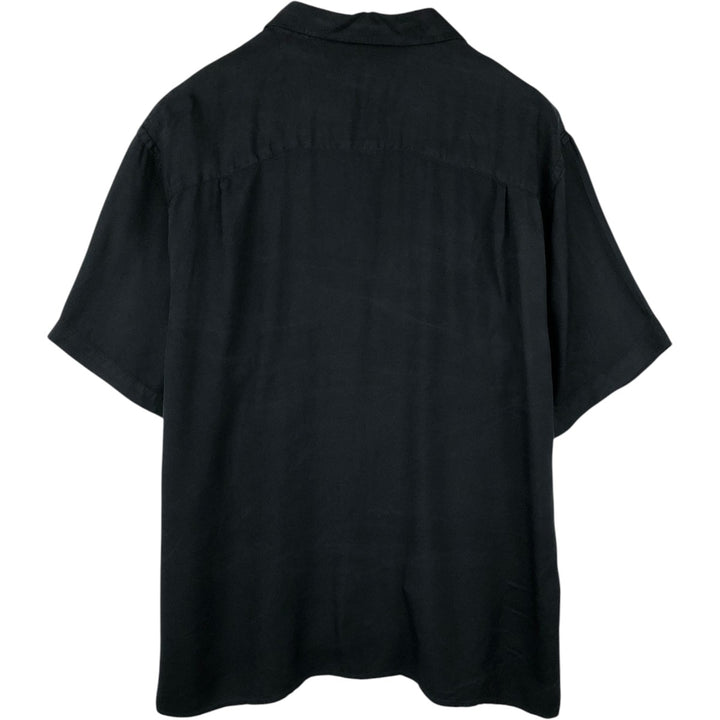 Perry Ellis short-sleeved open-collar silk shirt, boxy style, equivalent to men's XL. silk black type Vintage Second Hand