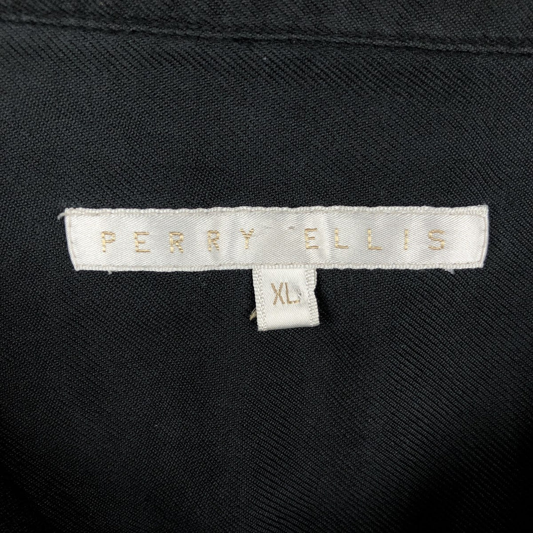 Perry Ellis short-sleeved open-collar silk shirt, boxy style, equivalent to men's XL. silk black type Vintage Second Hand