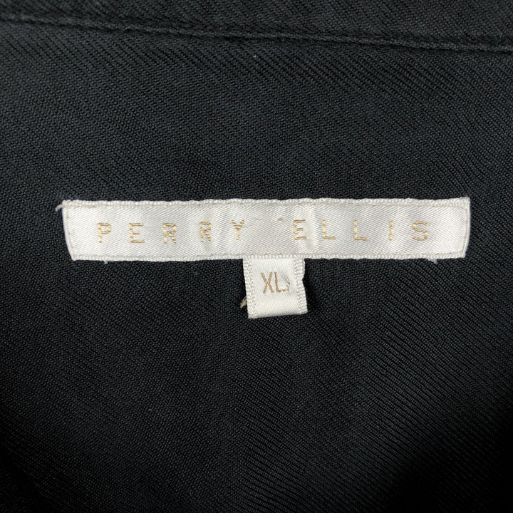 Perry Ellis short-sleeved open-collar silk shirt, boxy style, equivalent to men's XL. silk black type Vintage Second Hand