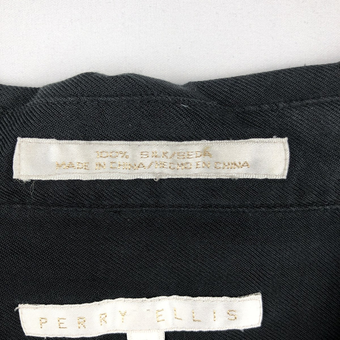 Perry Ellis short-sleeved open-collar silk shirt, boxy style, equivalent to men's XL. silk black type Vintage Second Hand