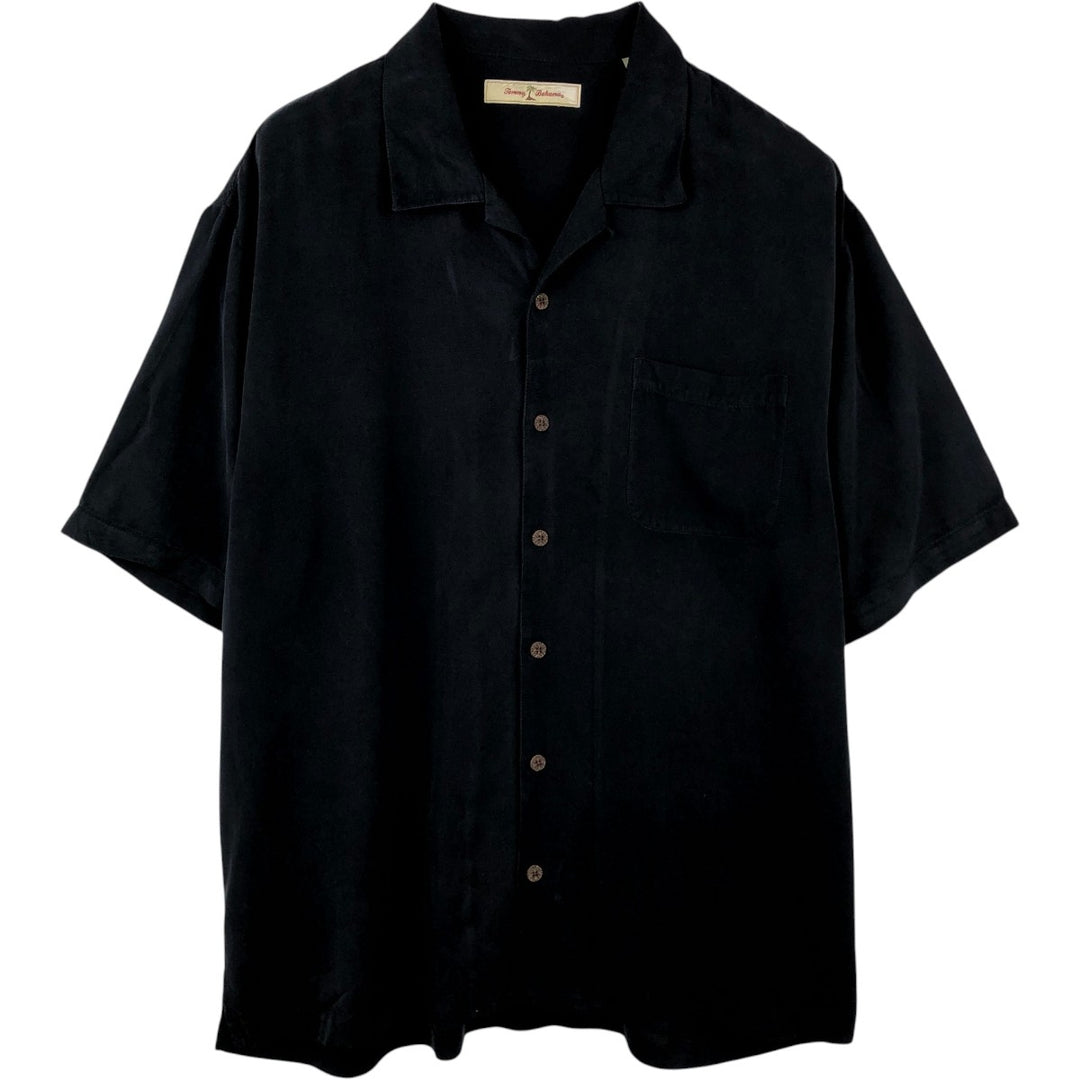 Tommy Bahama short sleeve open collar silk shirt, box shirt, men's XL size silk black type Vintage Second Hand