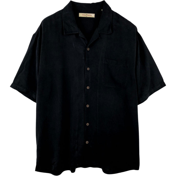 Tommy Bahama short sleeve open collar silk shirt, box shirt, men's XL size silk black type Vintage Second Hand