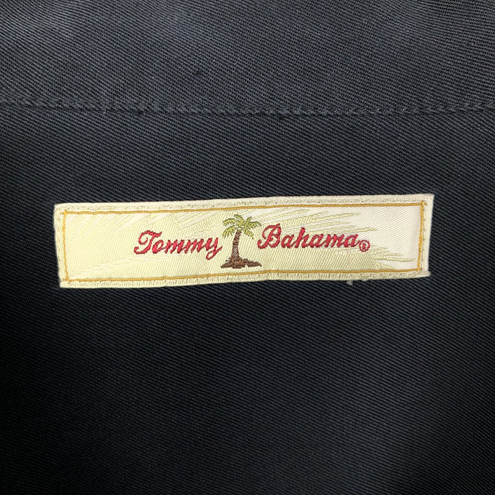 Tommy Bahama short sleeve open collar silk shirt, box shirt, men's XL size silk black type Vintage Second Hand