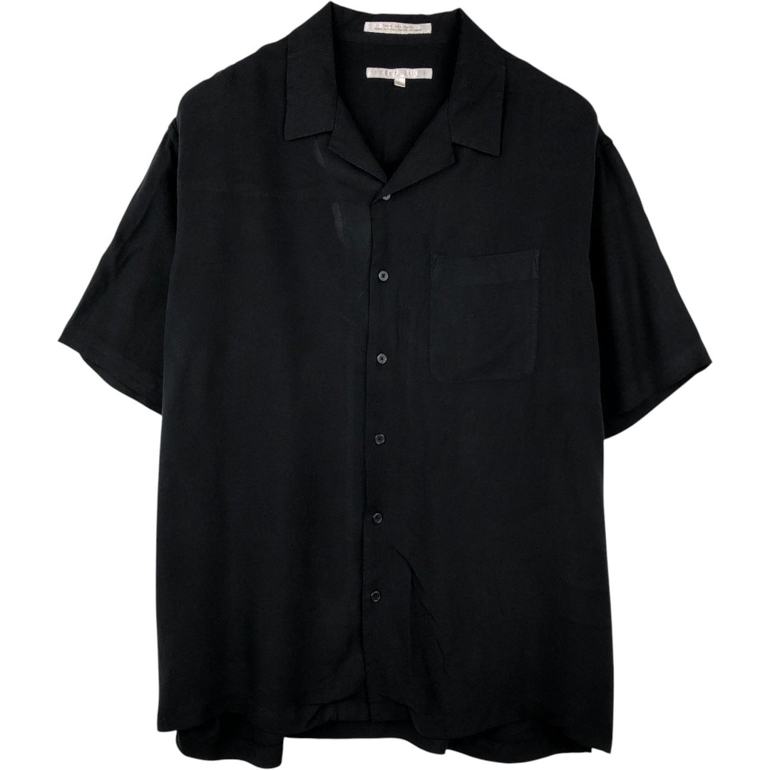 Perry Ellis PERRY ELLIS Short Sleeve Open Collar Silk Shirt Box Shirt Men's L Size silk black type Vintage Second Hand