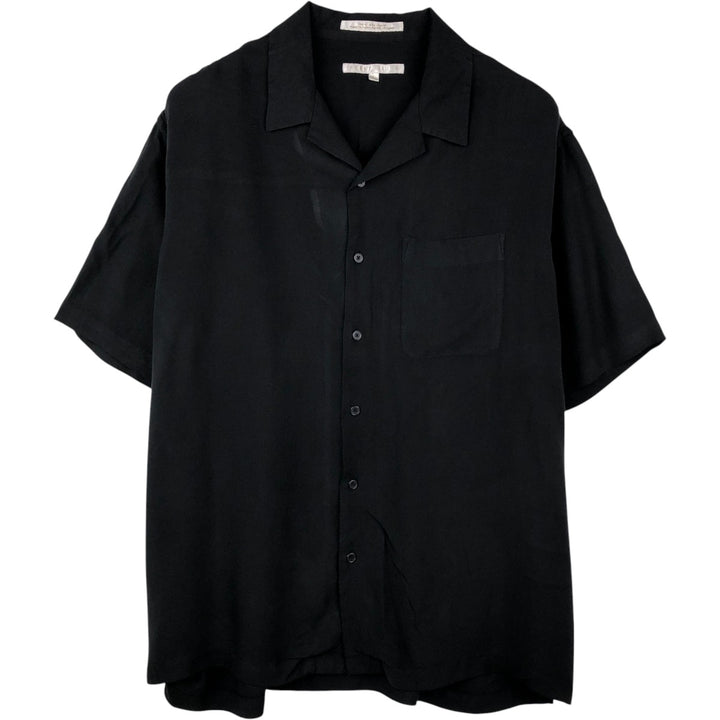 Perry Ellis PERRY ELLIS Short Sleeve Open Collar Silk Shirt Box Shirt Men's L Size silk black type Vintage Second Hand