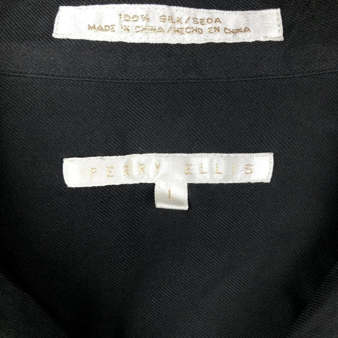 Perry Ellis PERRY ELLIS Short Sleeve Open Collar Silk Shirt Box Shirt Men's L Size silk black type Vintage Second Hand