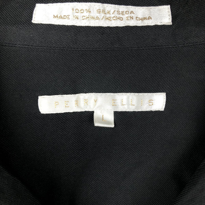 Perry Ellis PERRY ELLIS Short Sleeve Open Collar Silk Shirt Box Shirt Men's L Size silk black type Vintage Second Hand