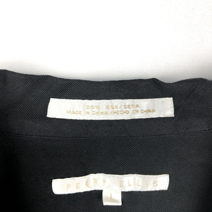 Perry Ellis PERRY ELLIS Short Sleeve Open Collar Silk Shirt Box Shirt Men's L Size silk black type Vintage Second Hand