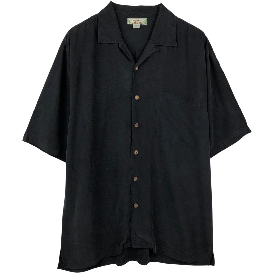 Tommy Bahama short sleeve open collar silk shirt, box shirt, men's size L silk black type Vintage Second Hand