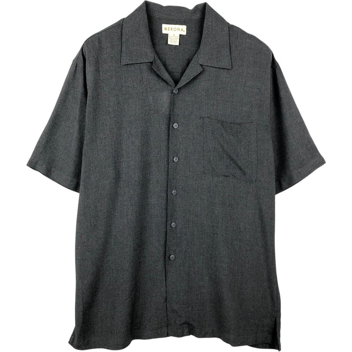 Perry Ellis PERRY ELLIS Short Sleeve Open Collar Silk Shirt Box Shirt Men's M Viscose Charcoal Vintage Second Hand