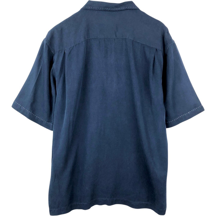 90'S Nat Nast Short-Sleeve Open-Collar Silk Shirt, Boxy Shirt, Men's Size L (Equivalent), Vintage silk navy blue type Vintage Second Hand