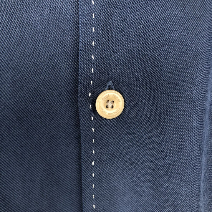 90'S Nat Nast Short-Sleeve Open-Collar Silk Shirt, Boxy Shirt, Men's Size L (Equivalent), Vintage silk navy blue type Vintage Second Hand