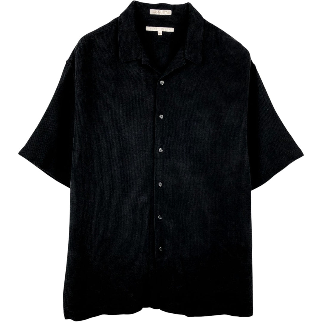 Perry Ellis Short Sleeve Open Collar Silk Shirt Box Shirt Men's XL silk black type Vintage Second Hand