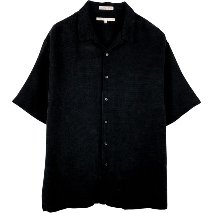 Perry Ellis Short Sleeve Open Collar Silk Shirt Box Shirt Men's XL silk black type Vintage Second Hand