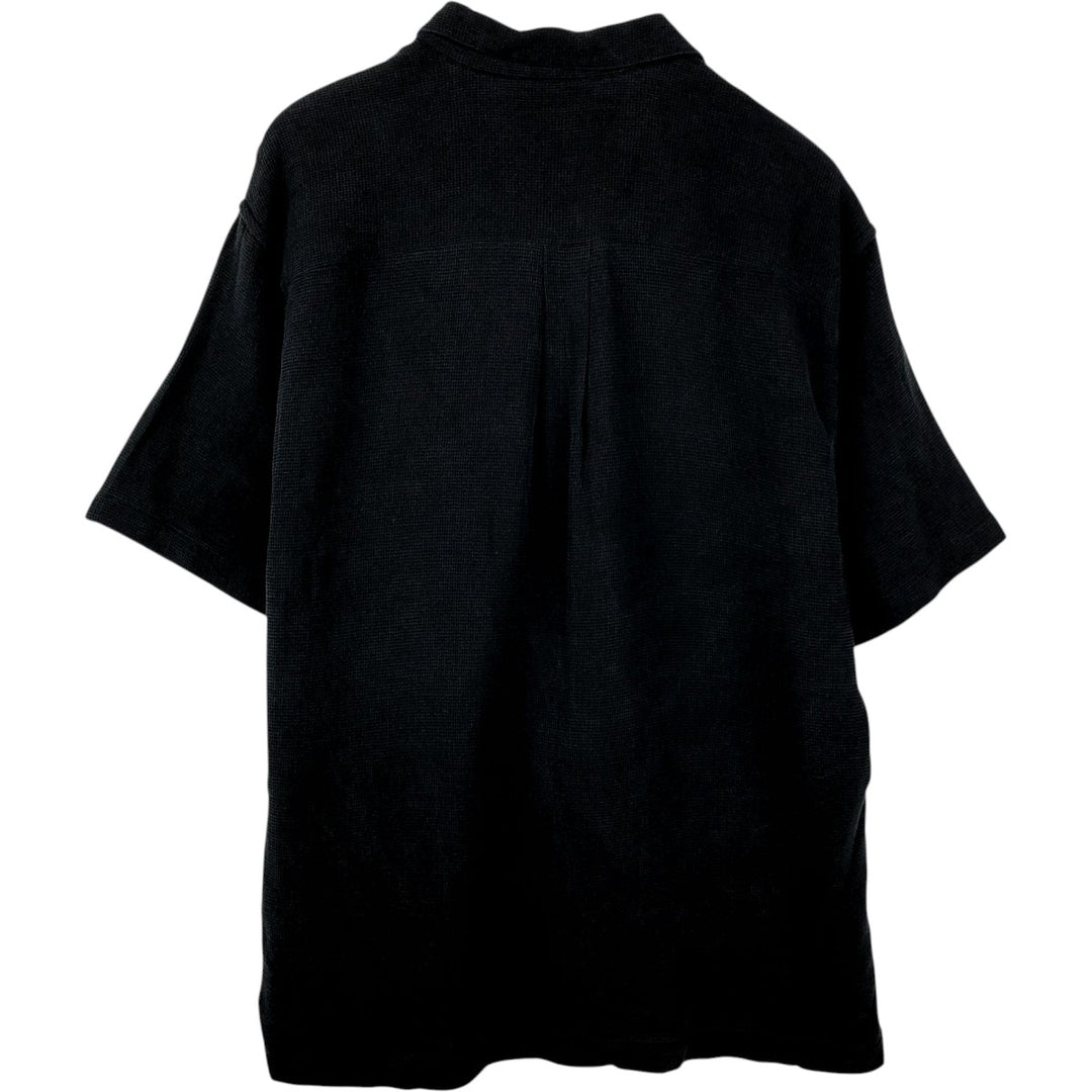 Perry Ellis Short Sleeve Open Collar Silk Shirt Box Shirt Men's XL silk black type Vintage Second Hand