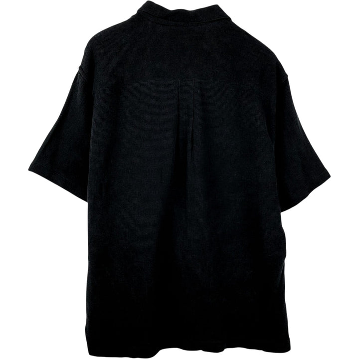 Perry Ellis Short Sleeve Open Collar Silk Shirt Box Shirt Men's XL silk black type Vintage Second Hand