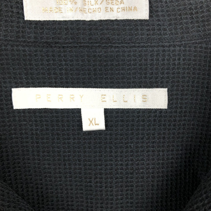 Perry Ellis Short Sleeve Open Collar Silk Shirt Box Shirt Men's XL silk black type Vintage Second Hand