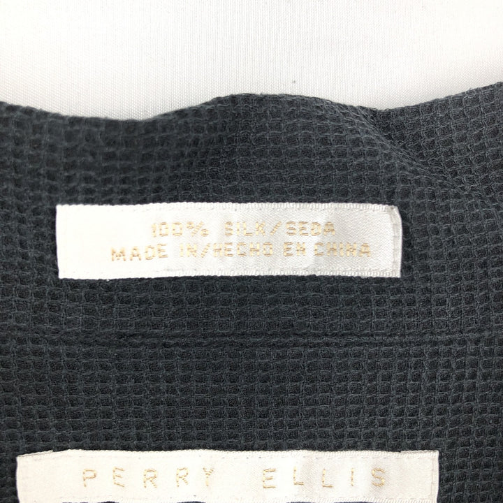 Perry Ellis Short Sleeve Open Collar Silk Shirt Box Shirt Men's XL silk black type Vintage Second Hand