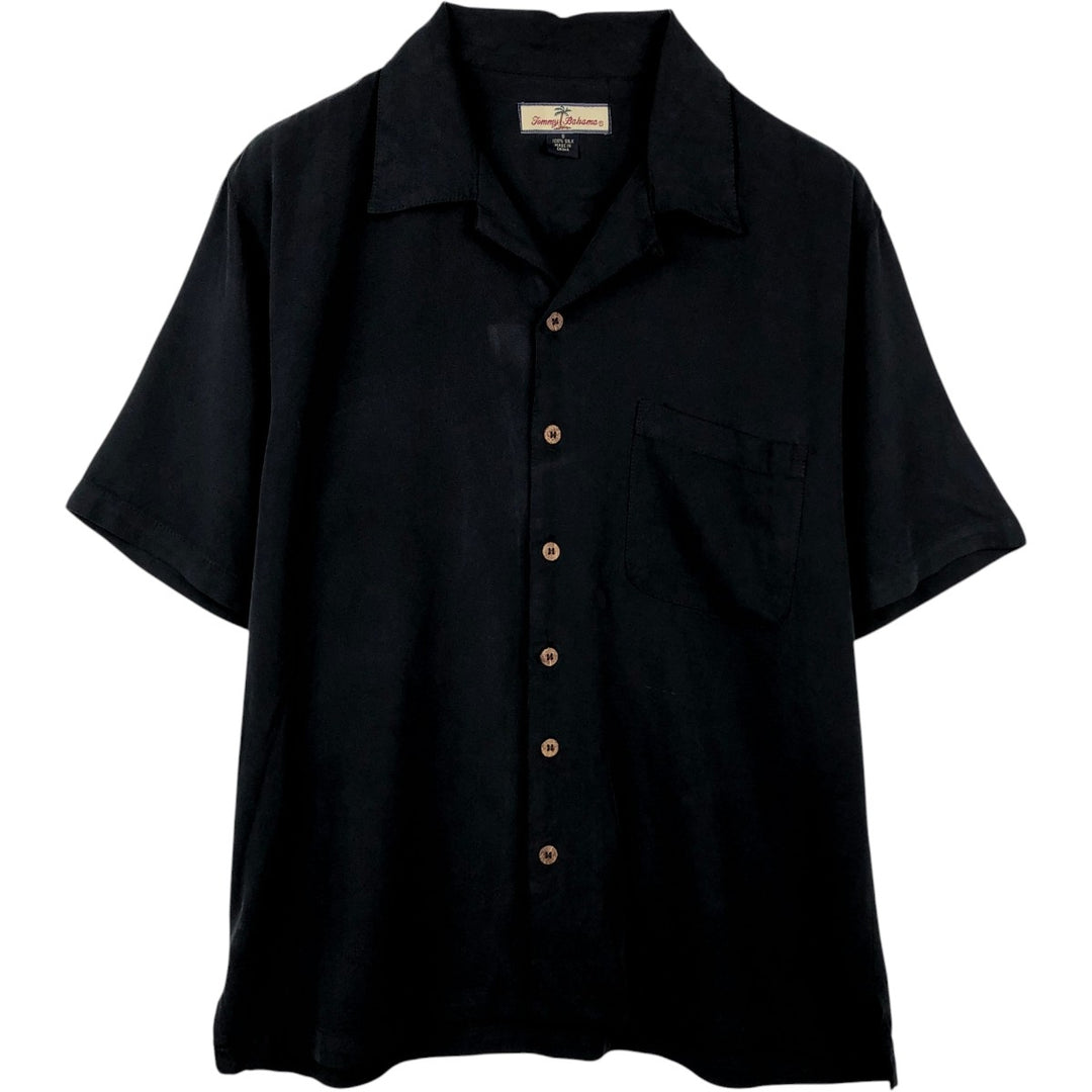 Tommy Bahama Relax Short-Sleeve Open-Collar Silk Shirt, Boxy Fit, Men's Size S (approx.) silk black type Vintage Second Hand
