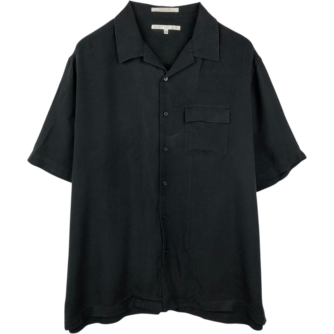 Perry Ellis Short Sleeve Open Collar Silk Shirt Box Shirt Men's XL silk black type Vintage Second Hand
