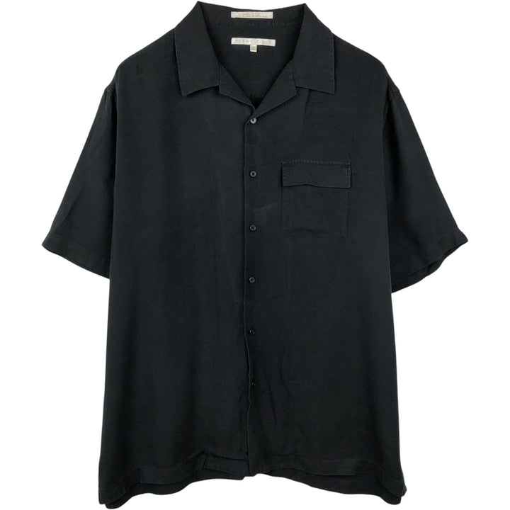 Perry Ellis Short Sleeve Open Collar Silk Shirt Box Shirt Men's XL silk black type Vintage Second Hand
