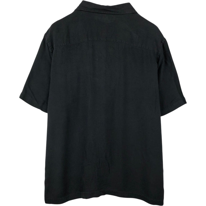 Perry Ellis Short Sleeve Open Collar Silk Shirt Box Shirt Men's XL silk black type Vintage Second Hand