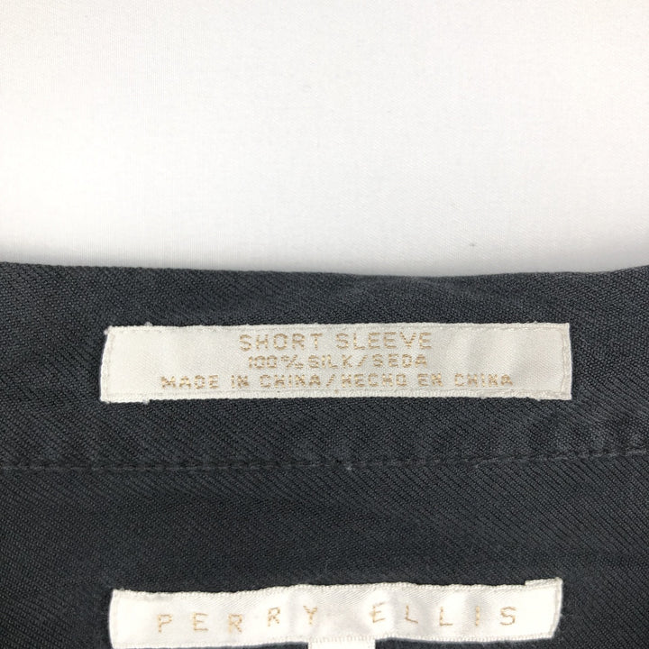 Perry Ellis Short Sleeve Open Collar Silk Shirt Box Shirt Men's XL silk black type Vintage Second Hand