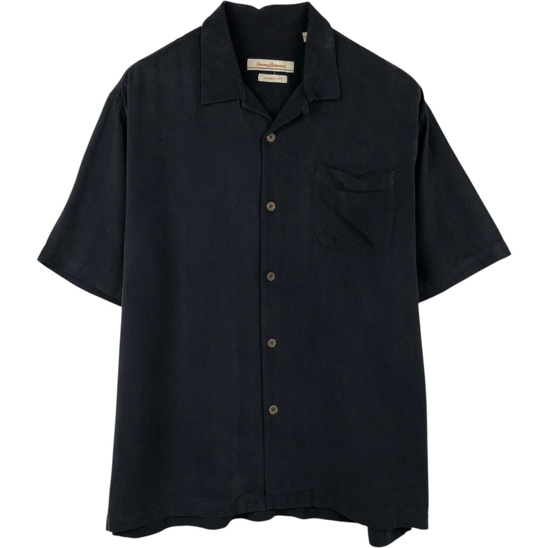 Tommy Bahama short sleeve open collar silk shirt, box shirt, men's size L silk black type Vintage Second Hand