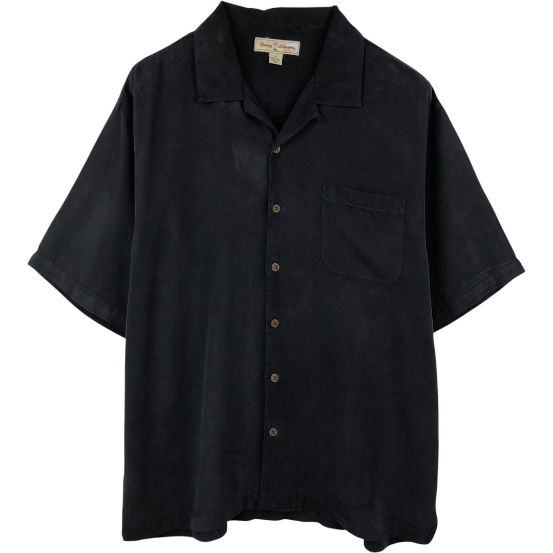 Tommy Bahama short sleeve open collar silk shirt, box shirt, men's XL size silk black type Vintage Second Hand