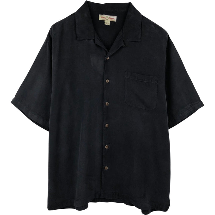 Tommy Bahama short sleeve open collar silk shirt, box shirt, men's XL size silk black type Vintage Second Hand