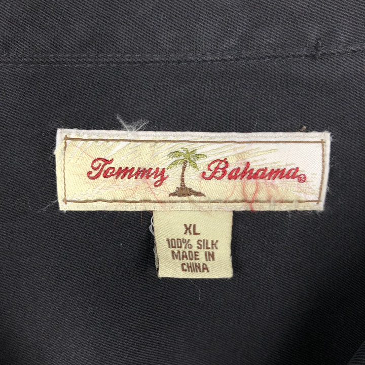 Tommy Bahama short sleeve open collar silk shirt, box shirt, men's XL size silk black type Vintage Second Hand