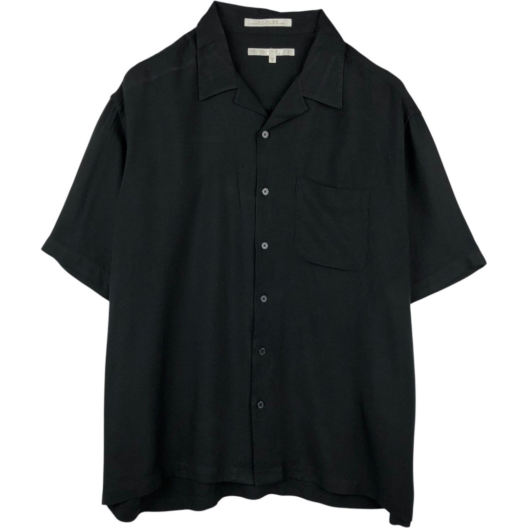Perry Ellis Short Sleeve Open Collar Silk Shirt Box Shirt Men's XL silk black type Vintage Second Hand