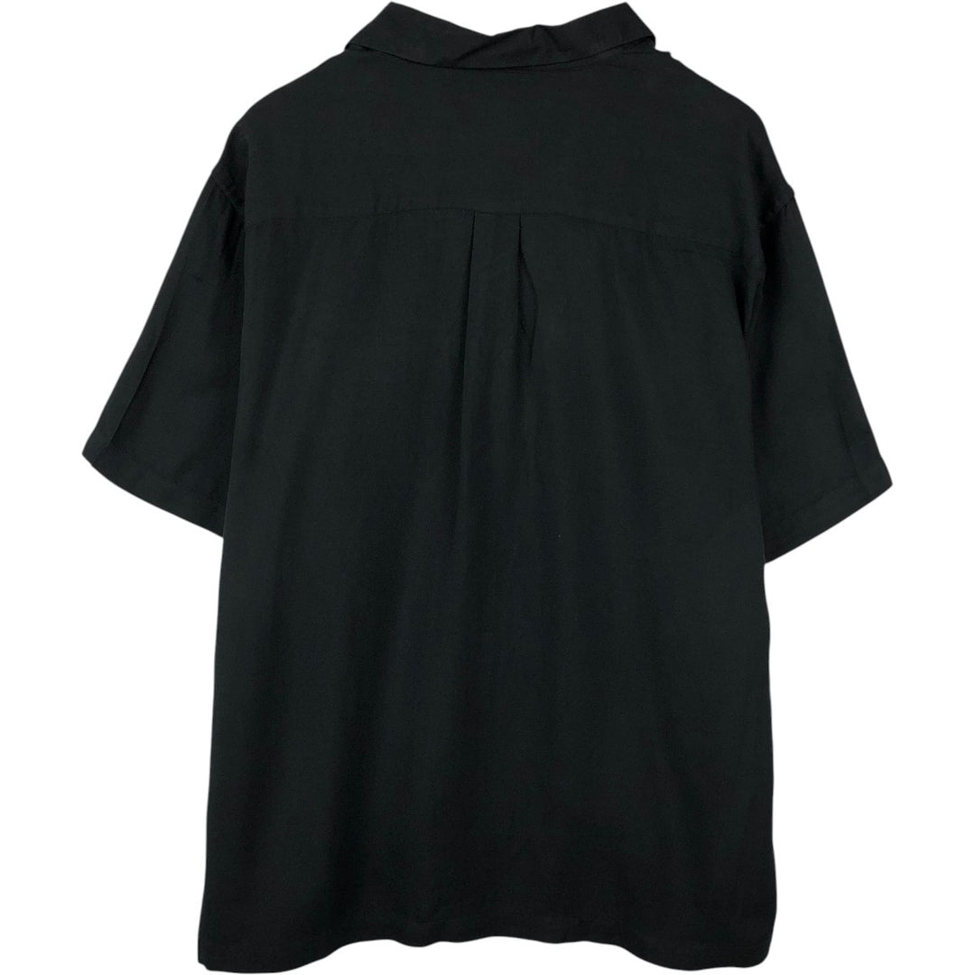 Perry Ellis Short Sleeve Open Collar Silk Shirt Box Shirt Men's XL silk black type Vintage Second Hand