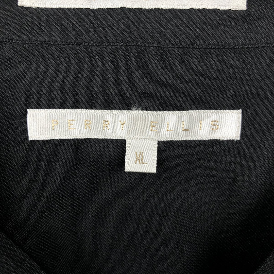 Perry Ellis Short Sleeve Open Collar Silk Shirt Box Shirt Men's XL silk black type Vintage Second Hand