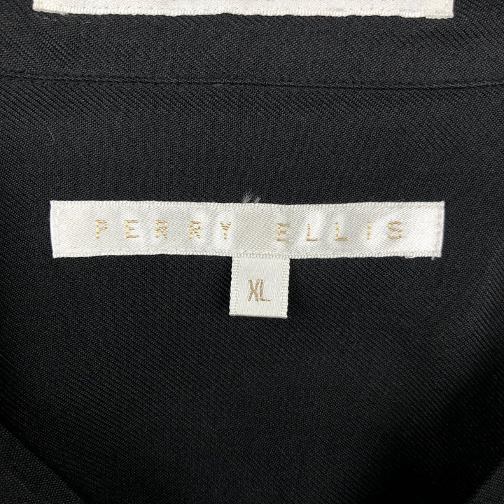 Perry Ellis Short Sleeve Open Collar Silk Shirt Box Shirt Men's XL silk black type Vintage Second Hand