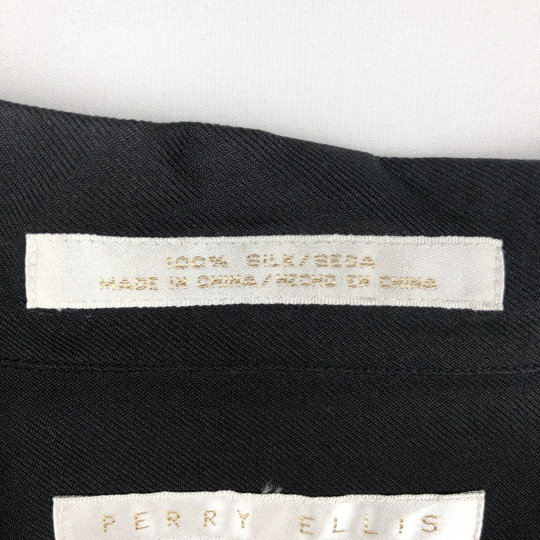 Perry Ellis Short Sleeve Open Collar Silk Shirt Box Shirt Men's XL silk black type Vintage Second Hand