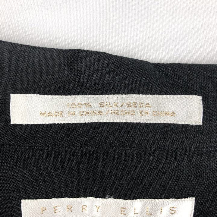 Perry Ellis Short Sleeve Open Collar Silk Shirt Box Shirt Men's XL silk black type Vintage Second Hand