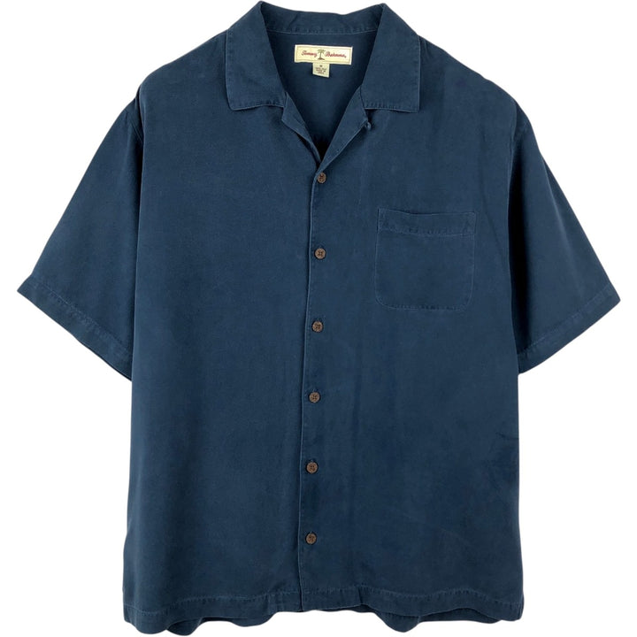 Tommy Bahama short-sleeved open-collar silk box shirt, men's size M silk navy blue type Vintage Second Hand