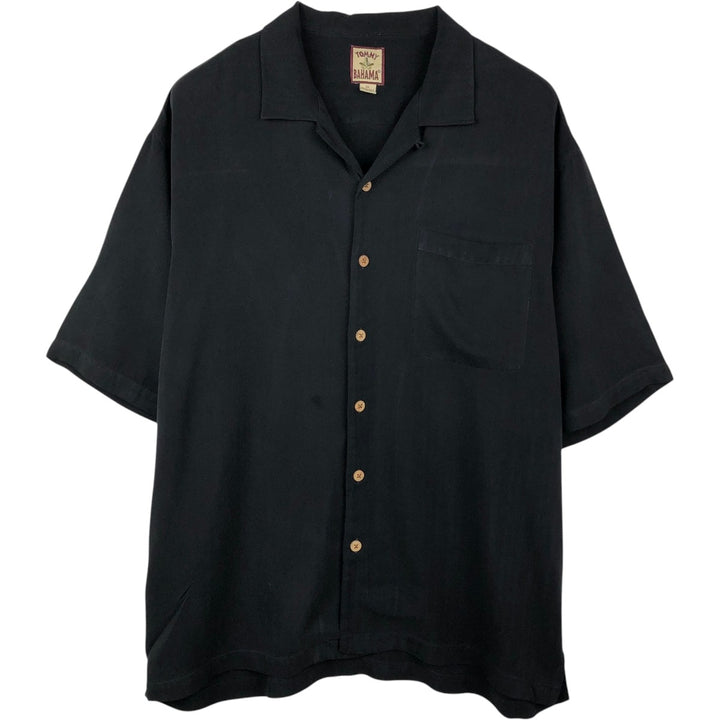 90'S Tommy Bahama Short-Sleeve Open-Collar Silk Shirt, Boxy Shirt, Men's Size XL (Equivalent), Vintage silk black type Vintage Second Hand