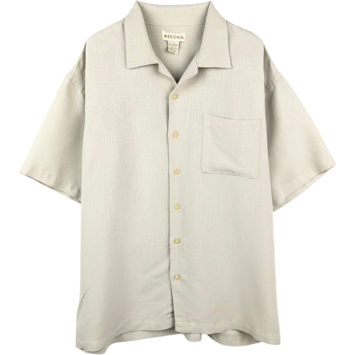 MERONA Short Sleeve Open Collar Rayon Box Shirt, Men's Size L Rayon unbleached Vintage Second Hand