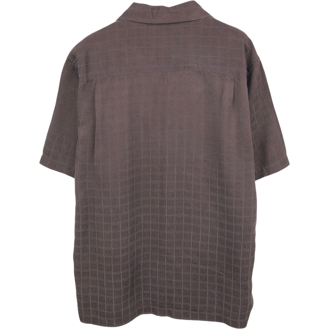 Perry Ellis All-over Print Short Sleeve Open Collar Silk Shirt Box Shirt Men's XL silk dark chocolate Vintage Second Hand