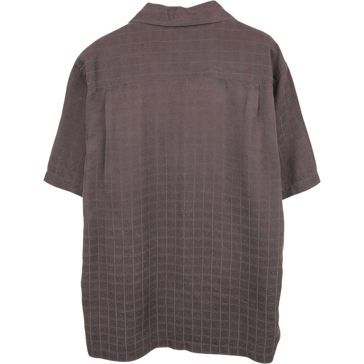 Perry Ellis All-over Print Short Sleeve Open Collar Silk Shirt Box Shirt Men's XL silk dark chocolate Vintage Second Hand