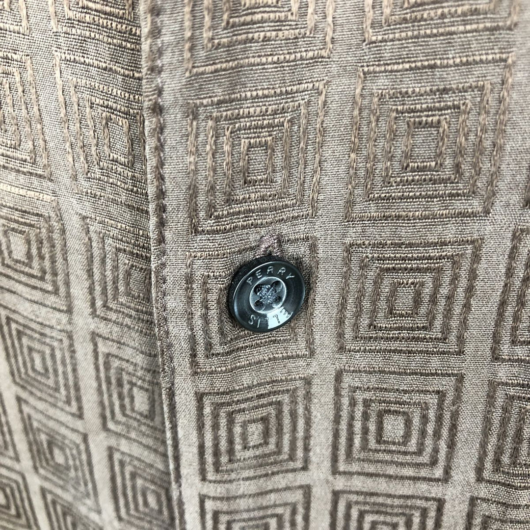 Perry Ellis All-over Print Short Sleeve Open Collar Silk Shirt Box Shirt Men's XL silk dark chocolate Vintage Second Hand