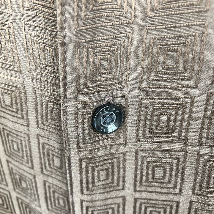 Perry Ellis All-over Print Short Sleeve Open Collar Silk Shirt Box Shirt Men's XL silk dark chocolate Vintage Second Hand