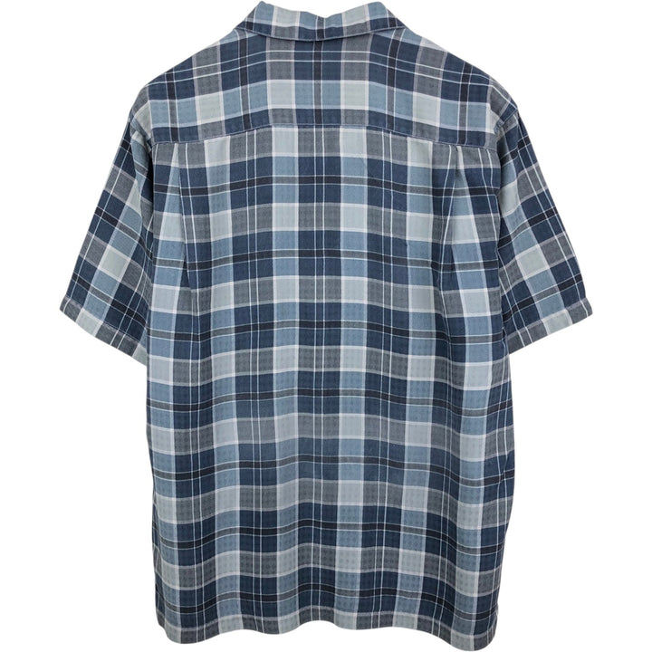 Tommy Bahama short-sleeved open-collar silk shirt with check pattern, boxy fit, men's size M. silk navy blue type Vintage Second Hand