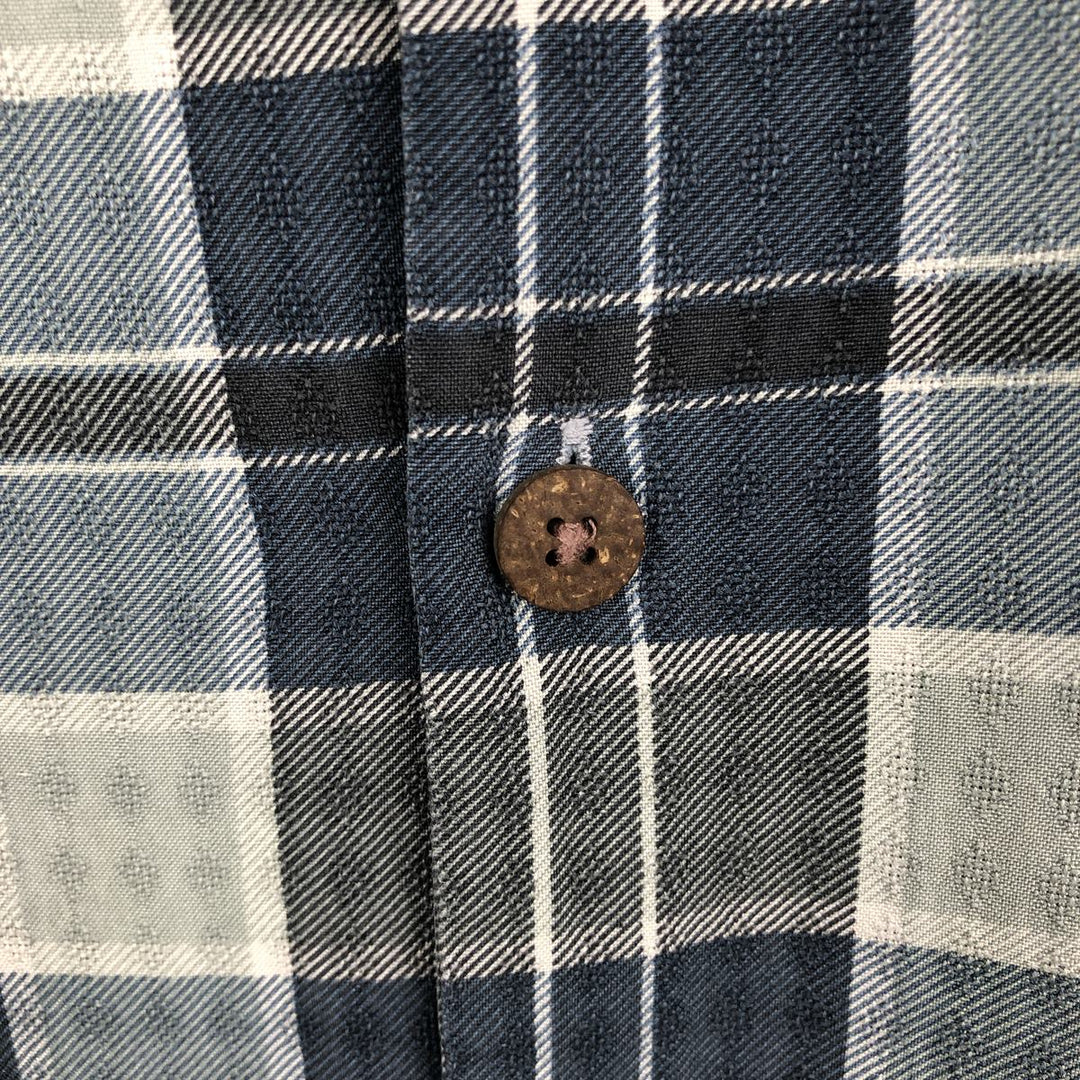 Tommy Bahama short-sleeved open-collar silk shirt with check pattern, boxy fit, men's size M. silk navy blue type Vintage Second Hand