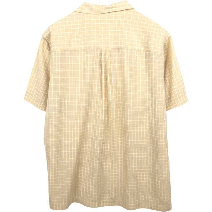 Perry Ellis Check Pattern Crepe Short-Sleeve Open Collar Poly x Rayon Box Shirt (Men's Size L equivalent) Rayon yellow type Vintage Second Hand