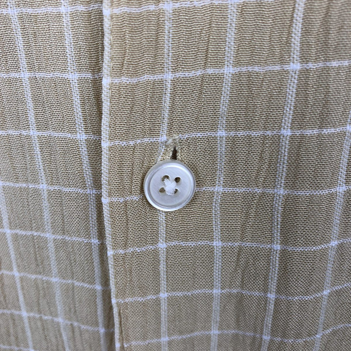 Perry Ellis Check Pattern Crepe Short-Sleeve Open Collar Poly x Rayon Box Shirt (Men's Size L equivalent) Rayon yellow type Vintage Second Hand