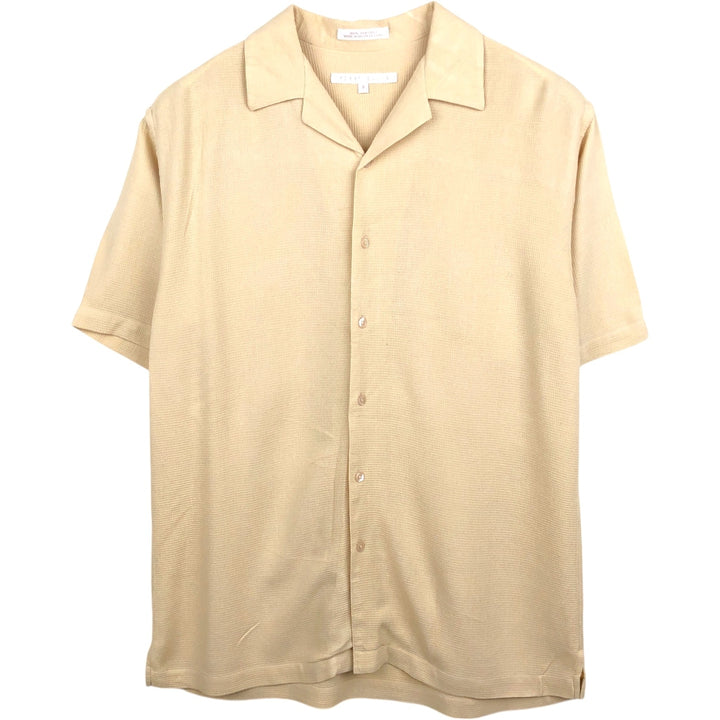 Perry Ellis short-sleeved open-collar silk shirt, boxy fit, men's size S (approx.) silk yellow type Vintage Second Hand